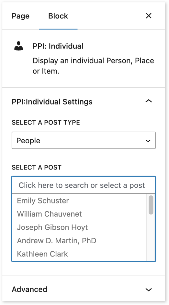 PPI: Individual Block Settings