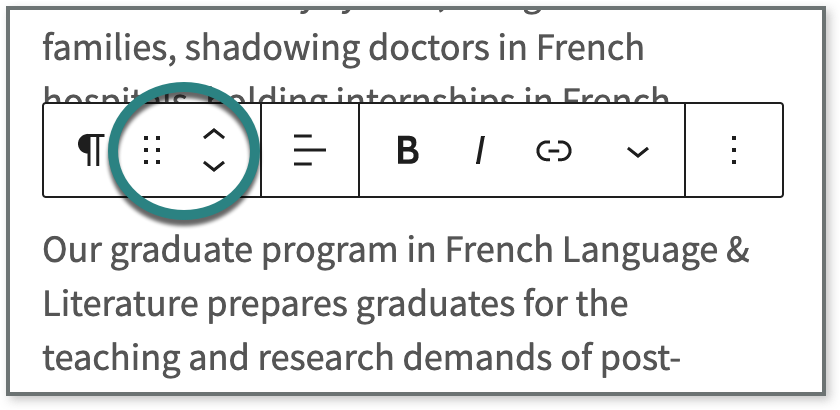 Screenshot shows the up/down arrows above a block.