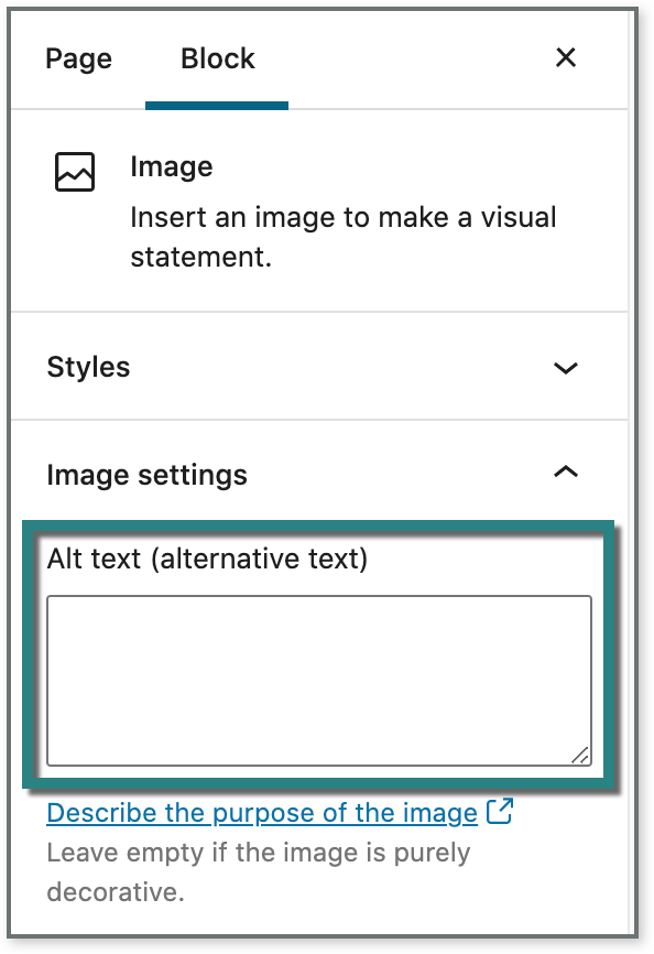 Screenshot showing the location of the alt text field