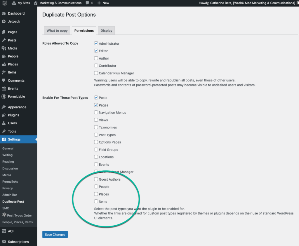 Screenshot showing how to enable PPI for duplicate posts. 