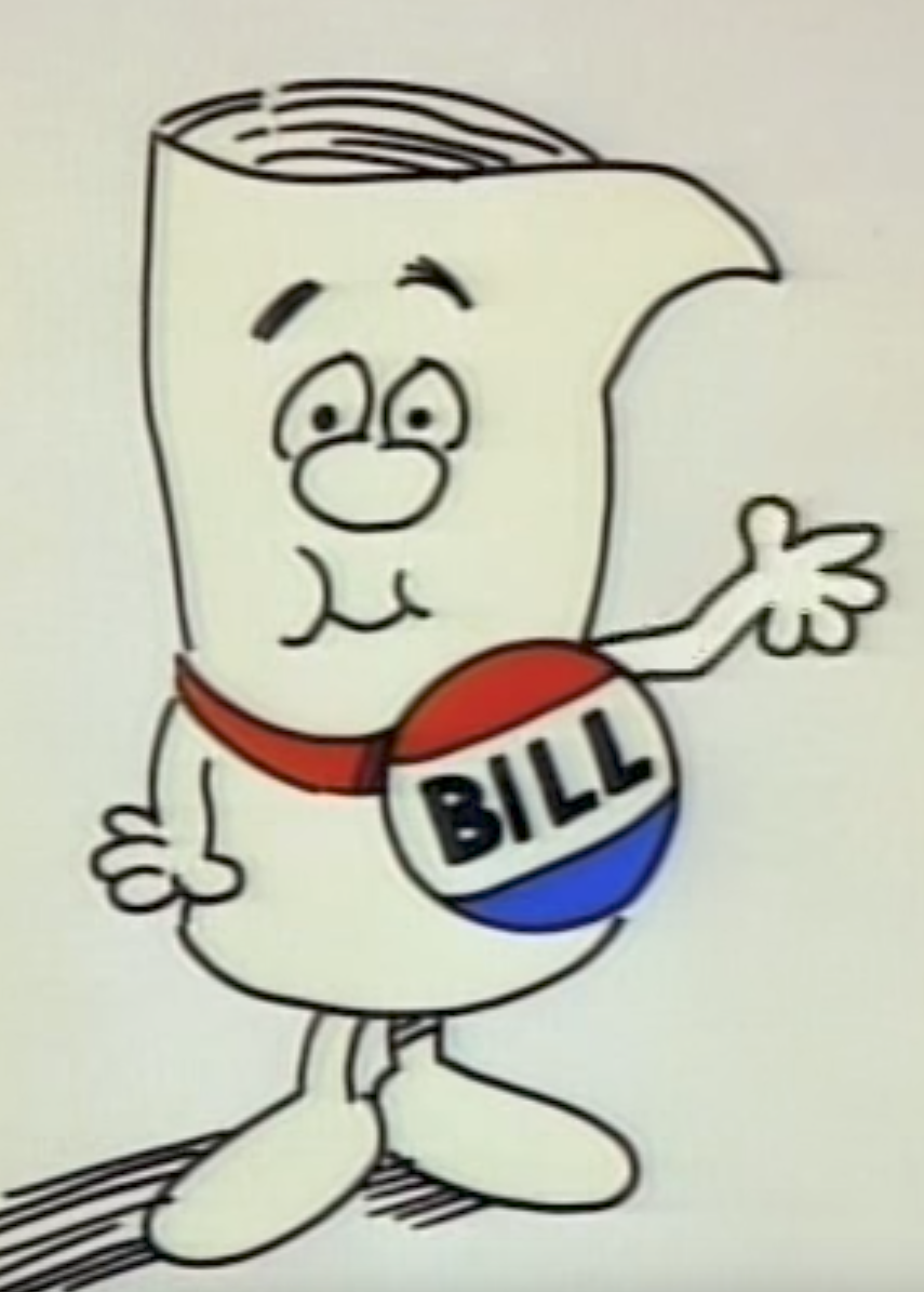 Cartoon "Bill" from Schoolhouse Rock "I'm Just a Bill" segment