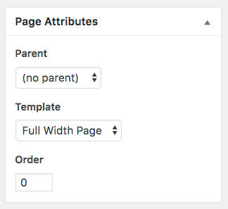 Screenshot of Page Attributes module with Full Page Width selected as the Template