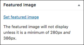 Screenshot of featured image helper text for People: "The featured image will not display unless it is a minimum of 280px and 386px."